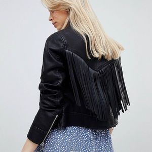 ASOS faux leather western fringe biker moto jacket